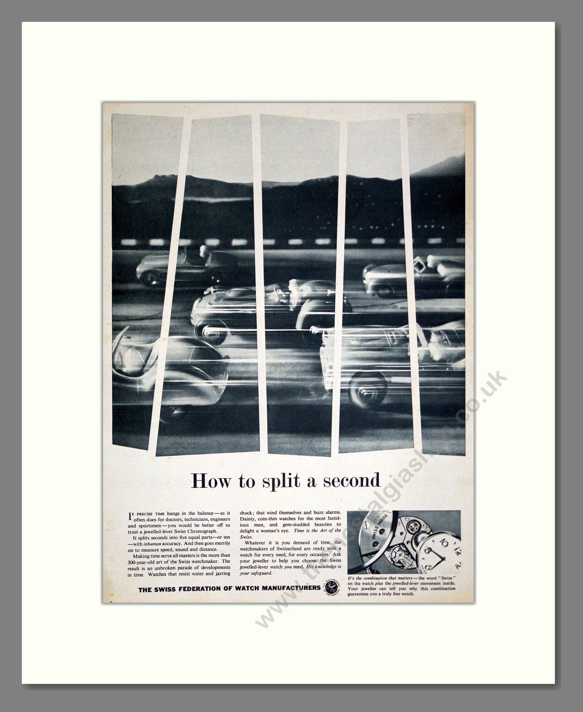 Swiss Federation Of Watch Manufacturers - Chronographs. Vintage Advert 1958 (ref AD303591)