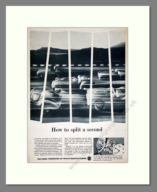 Swiss Federation Of Watch Manufacturers - Chronographs. Vintage Advert 1958 (ref AD303591)