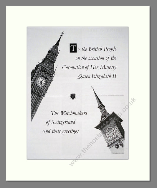 Watchmakers Of Switzerland - Queen Elizabeth II Coronation. Vintage Advert 1953 (ref AD303592)