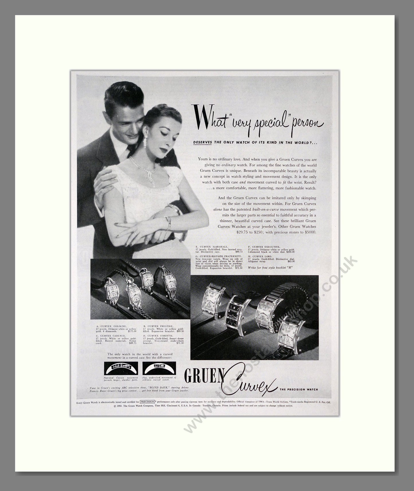 Gruen - Curvex. Vintage Advert 1950 (ref AD303593)