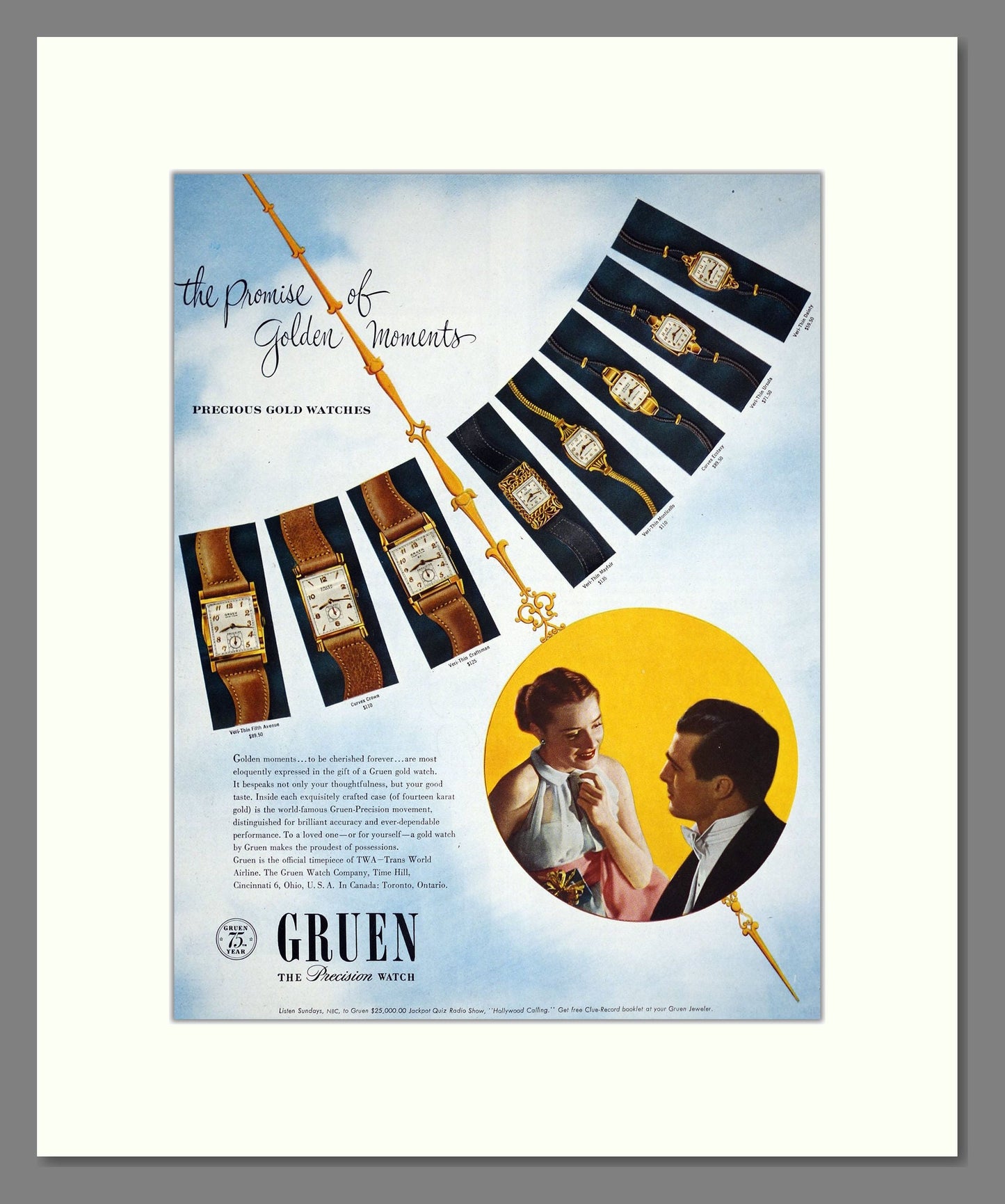 Gruen - Gold Watches. Vintage Advert 1949 (ref AD303594)