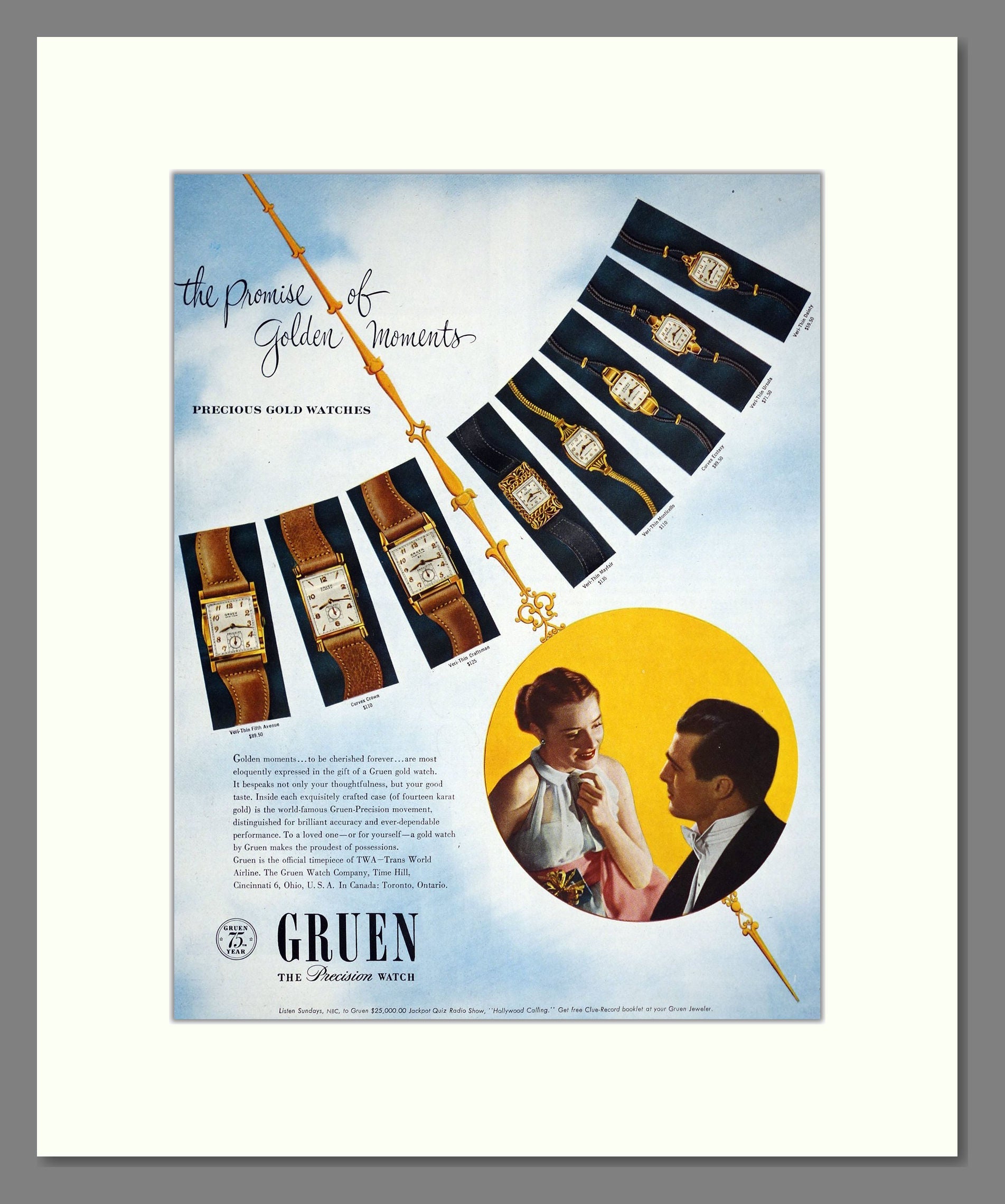 Gruen - Gold Watches. Vintage Advert 1949 (ref AD303594)