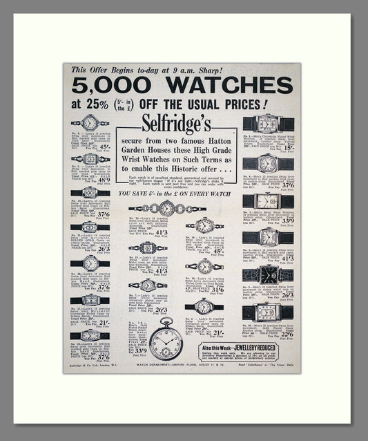 Selfridges - Various Watches. Vintage Advert 1939 (ref AD303596)