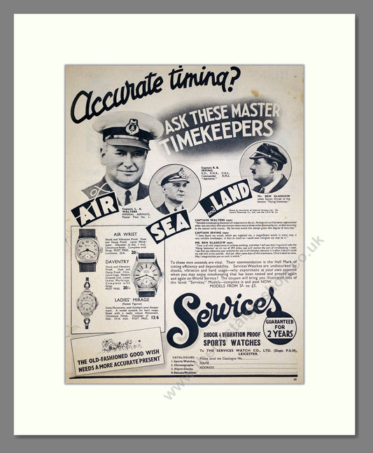 Services - Sports Watches. Vintage Advert 1936 (ref AD303598)