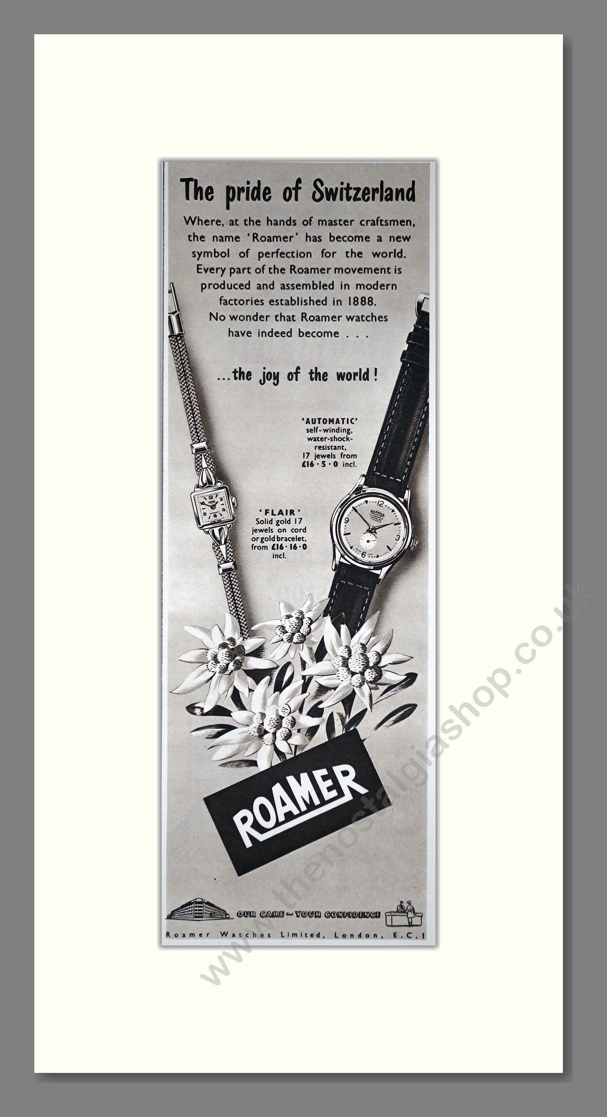 Roamer - Pride Of Switzerland. Vintage Advert 1954 (ref AD201550)