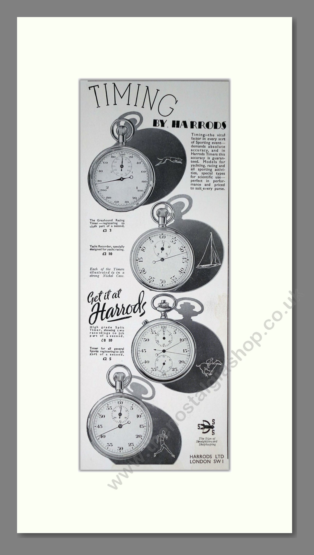 Harrods - Various Pocket Watches. Vintage Advert 1935 (ref AD201556)