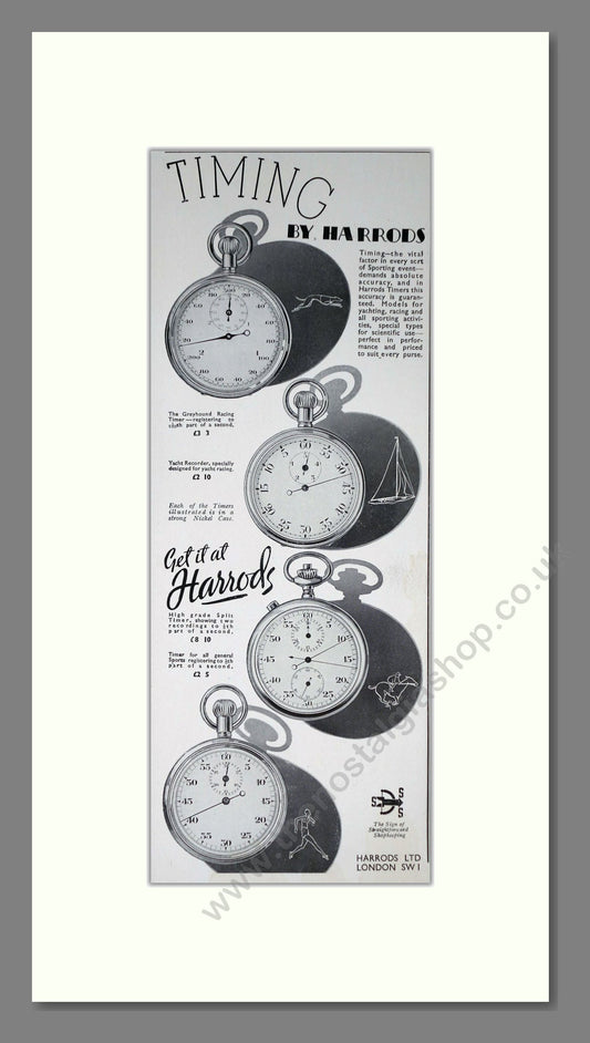 Harrods - Various Pocket Watches. Vintage Advert 1935 (ref AD201556)