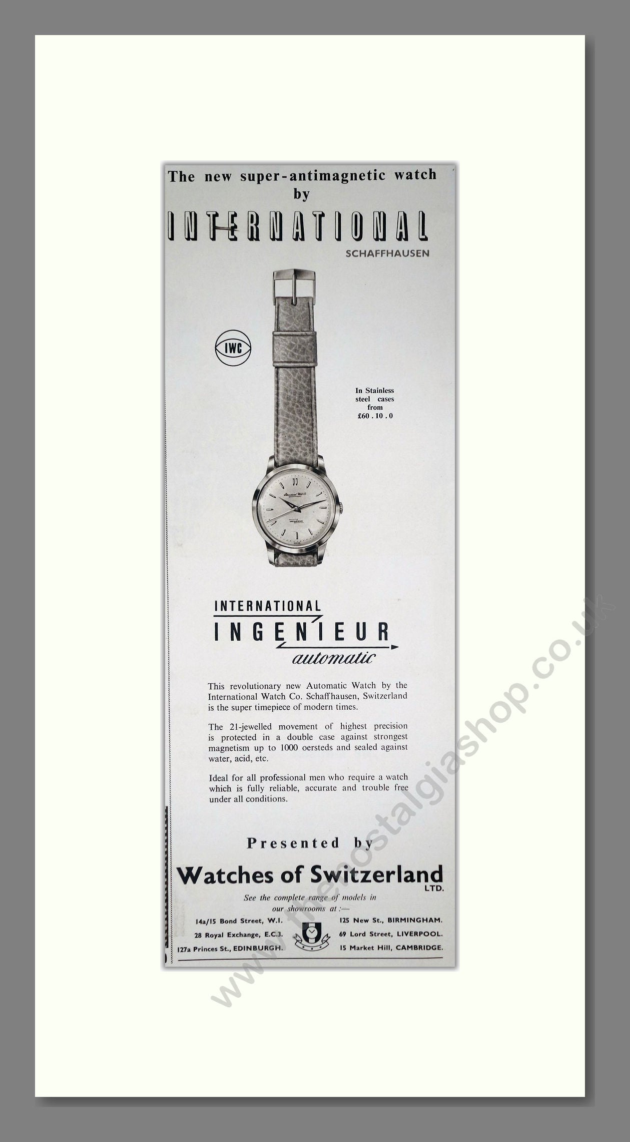 International - Ingenieur Automatic. Vintage Advert 1958 (ref AD201562)