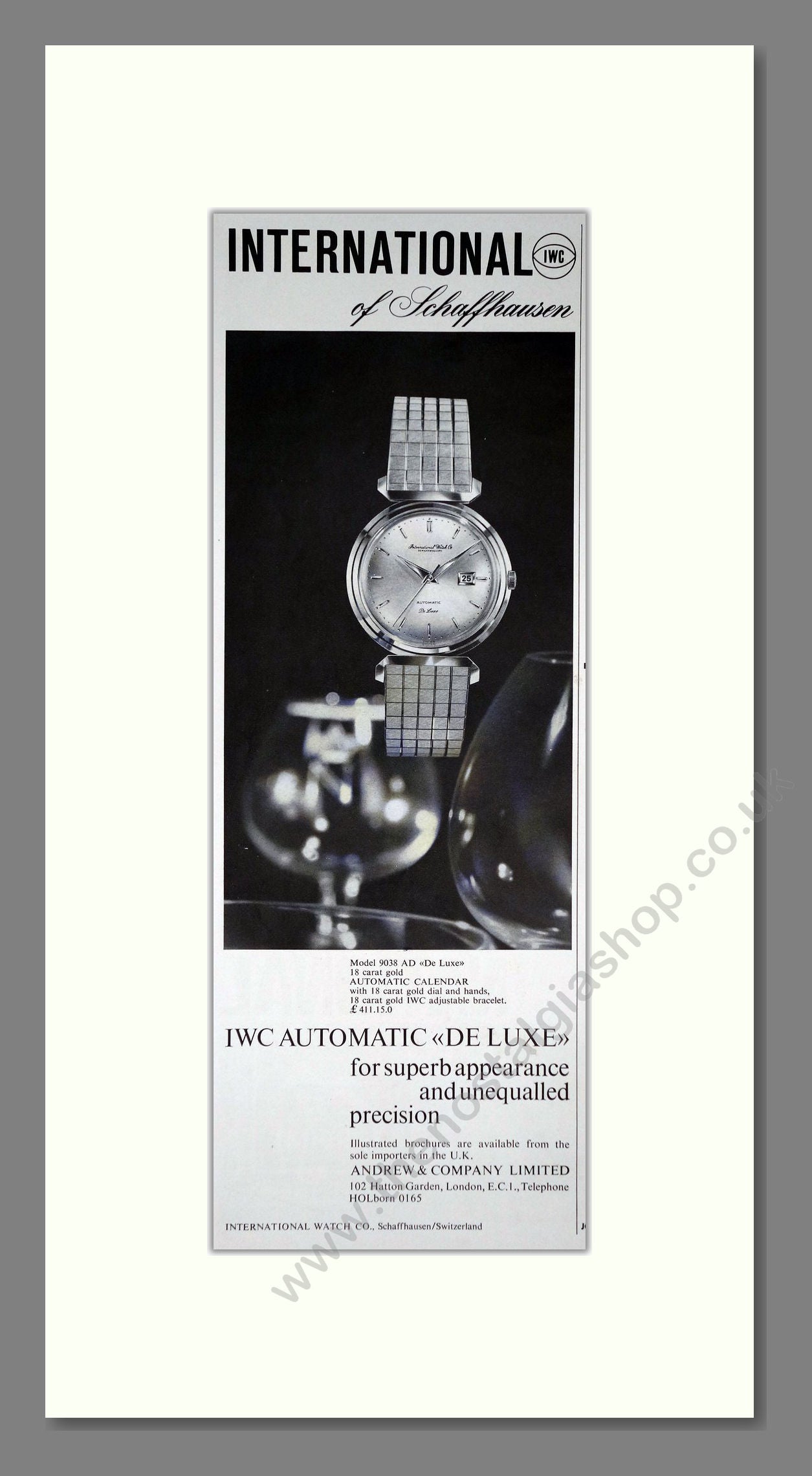 International - IWC Automatic Deluxe. Vintage Advert 1963 (ref AD201563)
