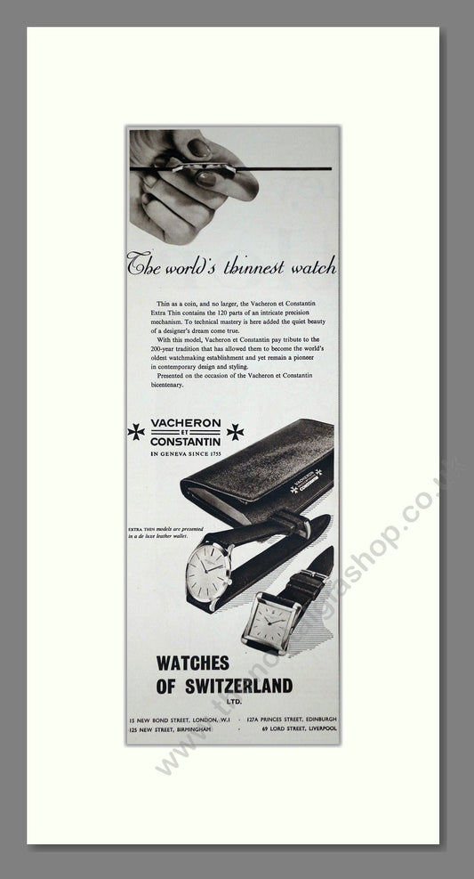 Vacheron Et Constantin - At Watches Of Switzerland. Vintage Advert 1959 (ref AD201564)