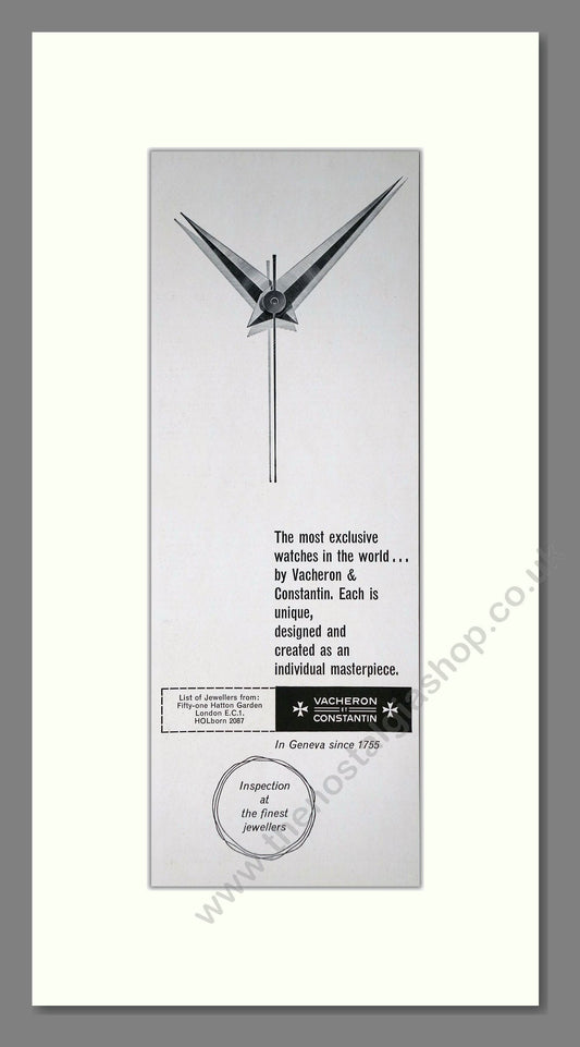 Vacheron Et Constantin - The Most Exclusive Watches In The World. Vintage Advert 1961 (ref AD201567)