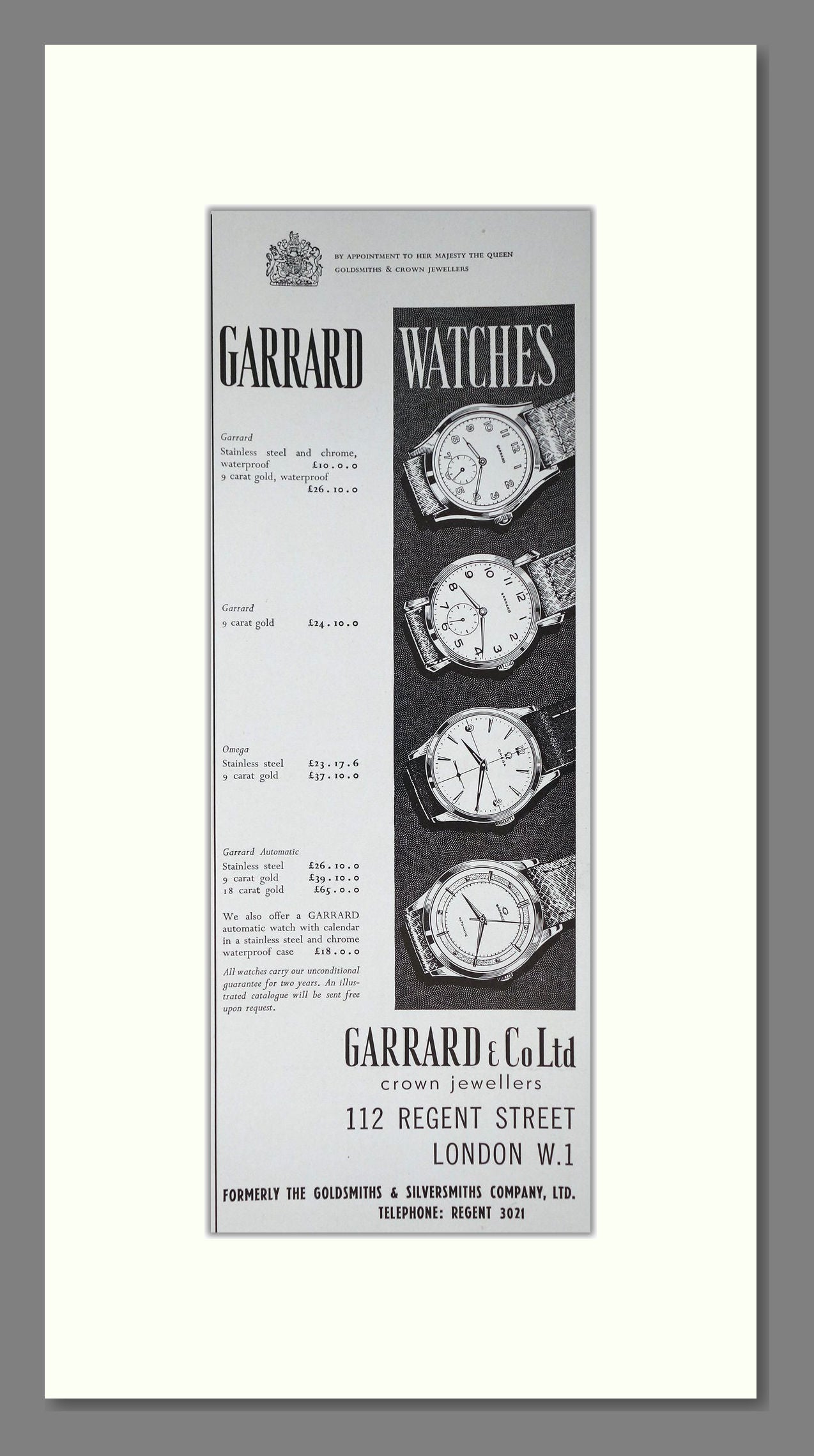 Garrard - Various Watches. Vintage Advert 1959 (ref AD201569)