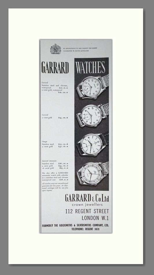 Garrard - Various Watches. Vintage Advert 1959 (ref AD201569)
