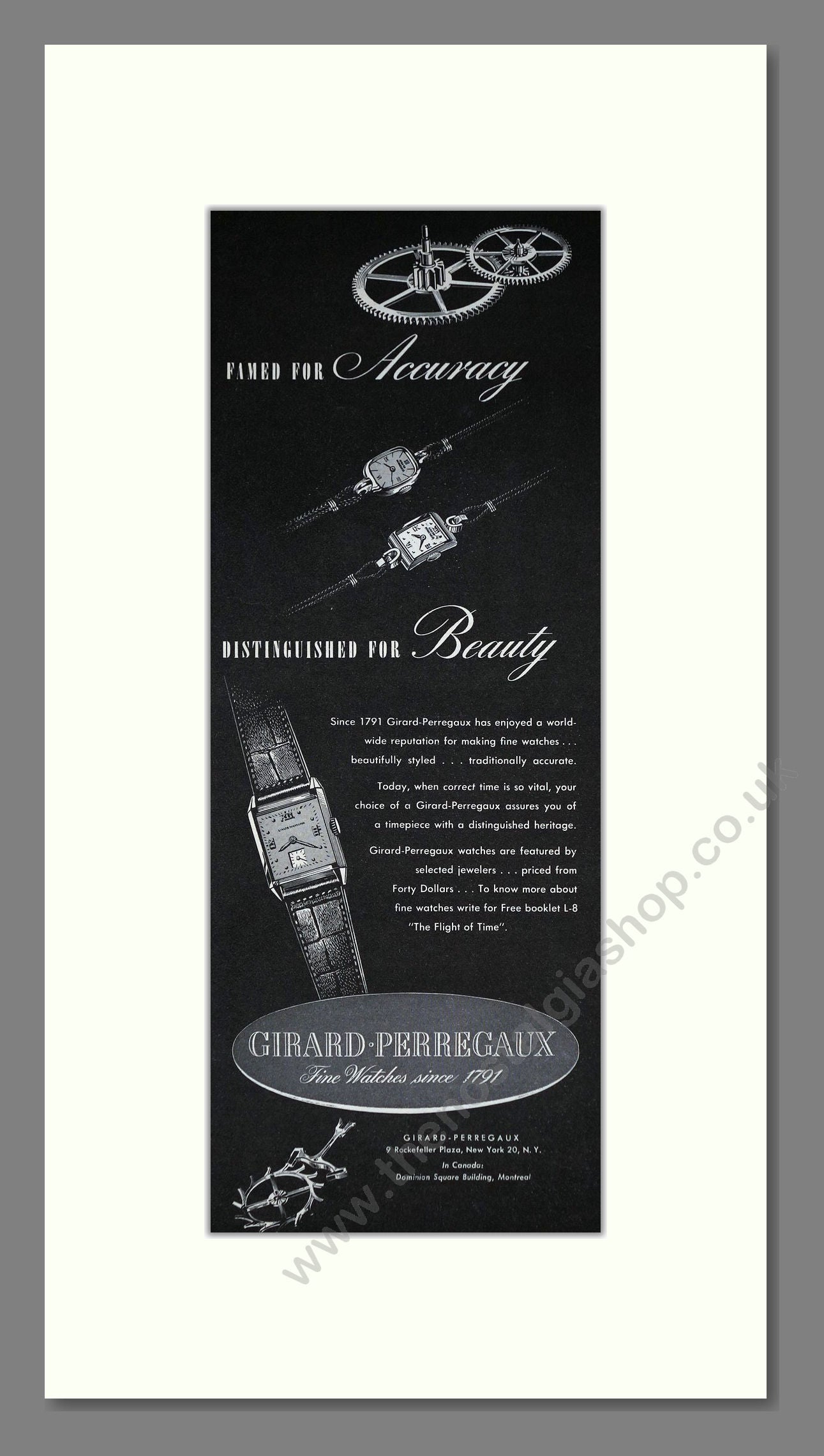 Girard Perrecaux - Fine Watches. Vintage Advert 1945 (ref AD201570)