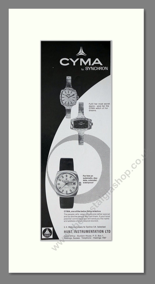 Cyma - Synchron. Vintage Advert 1973 (ref AD201574)