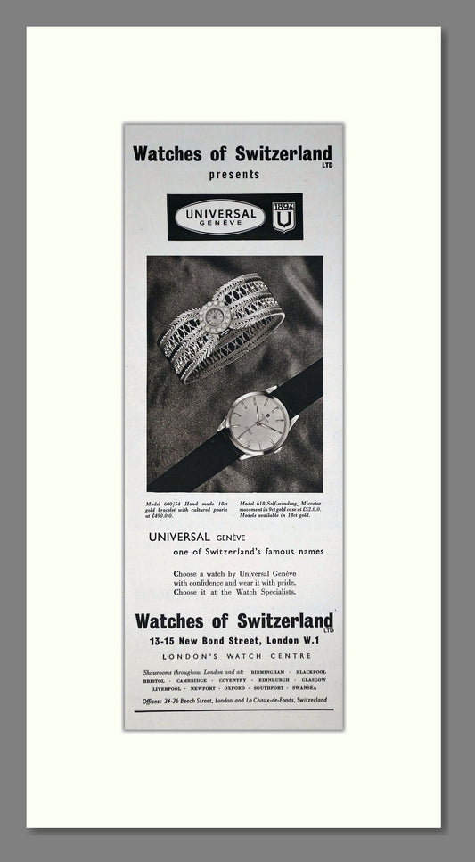 Universal - At Watches Of Switzerland. Vintage Advert 1960 (ref AD201577)