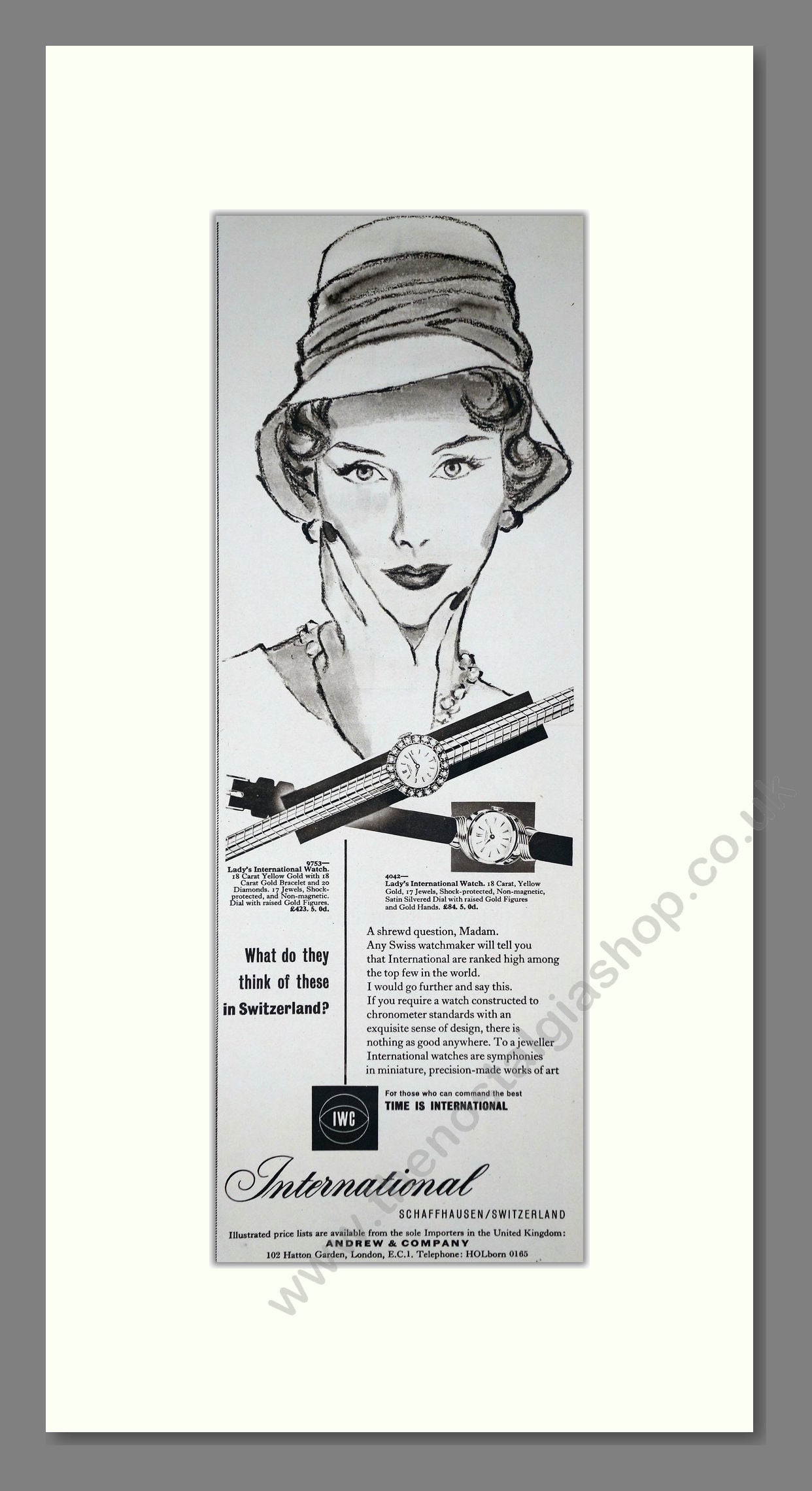 International - Ladies Watches. Vintage Advert 1966 (ref AD201581)