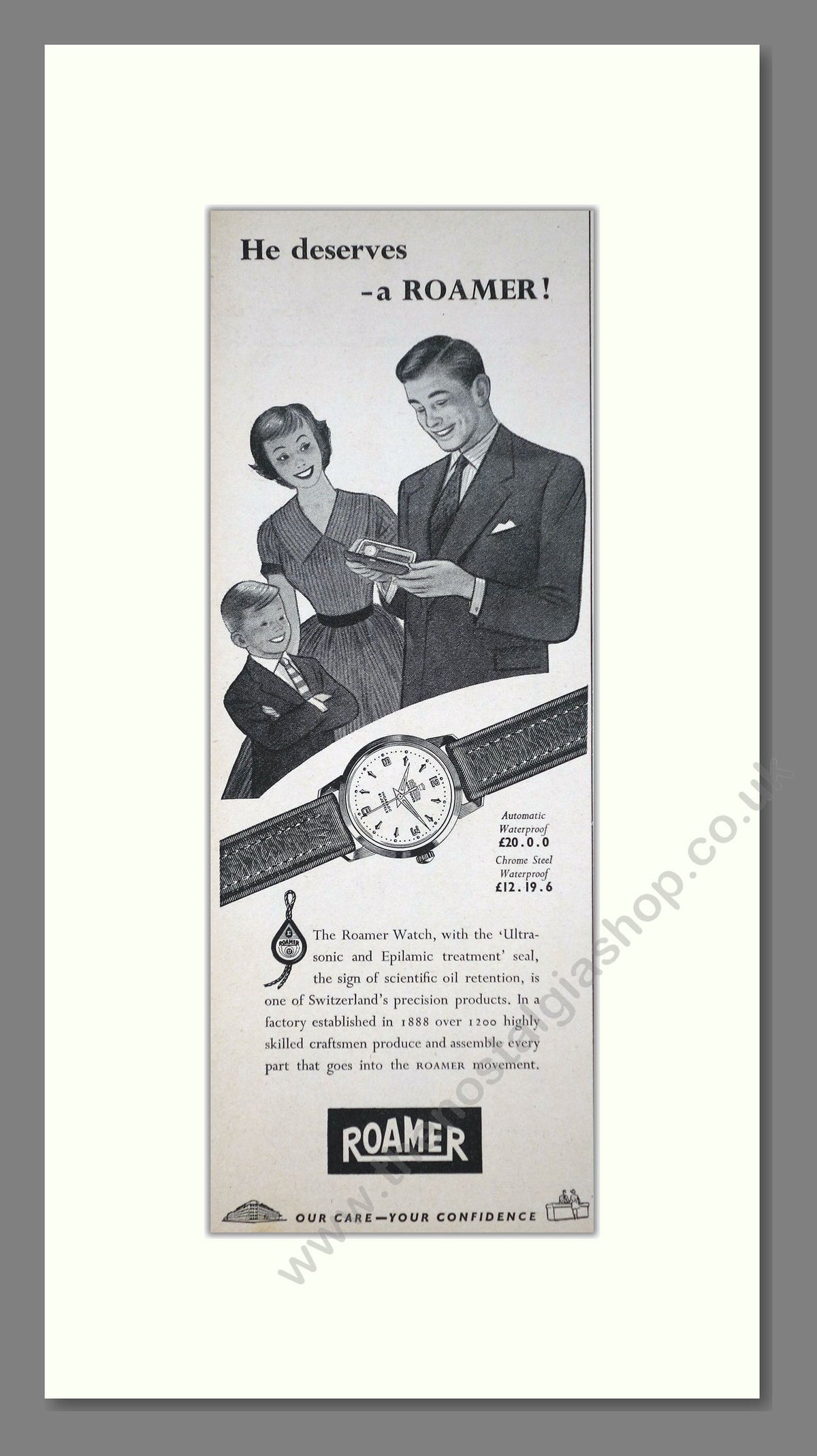 Roamer Watches. Original Advert 1959 (ref AD400228)