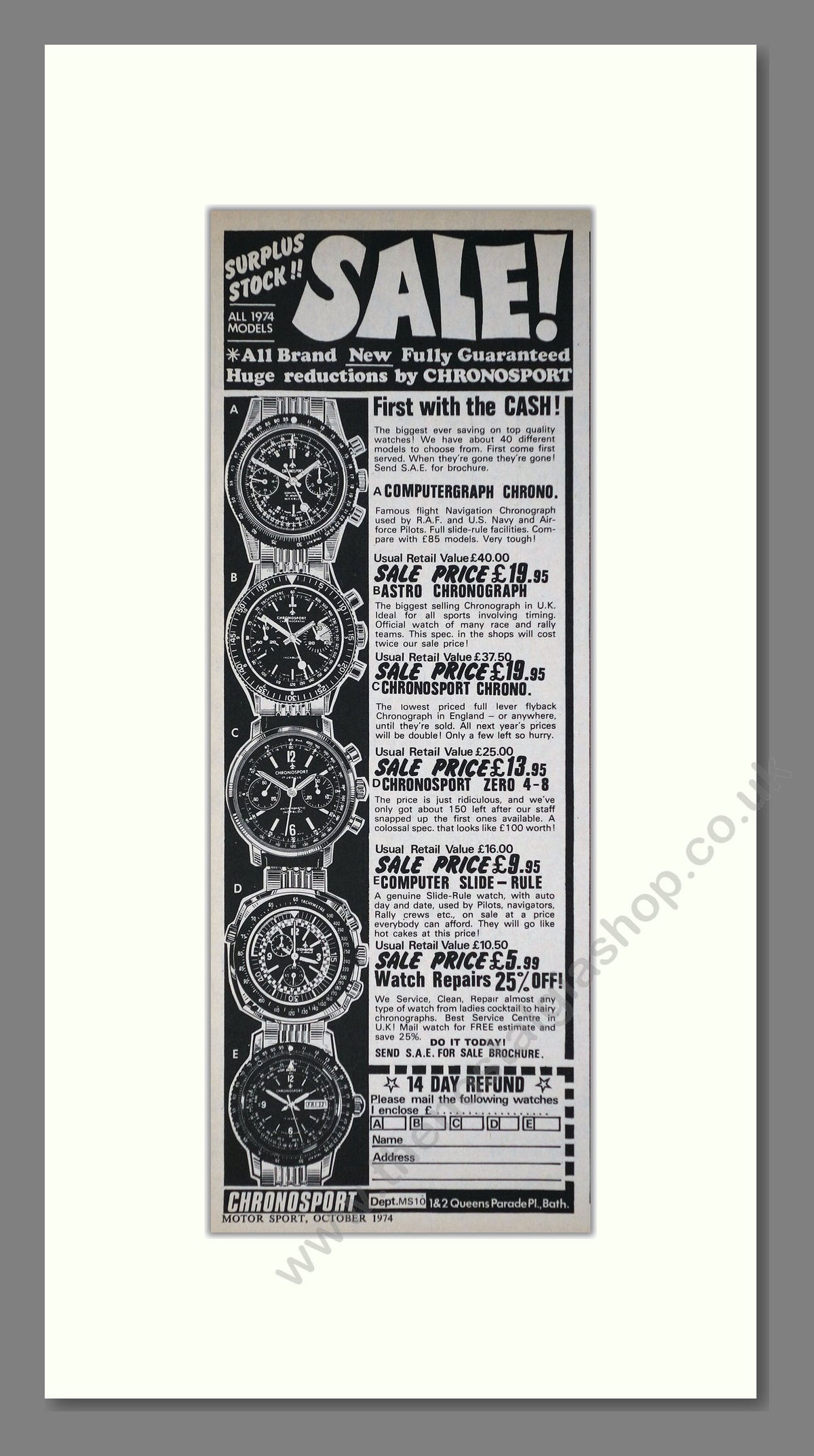 Chronosport Watches. Original Advert 1974 (ref AD400238)