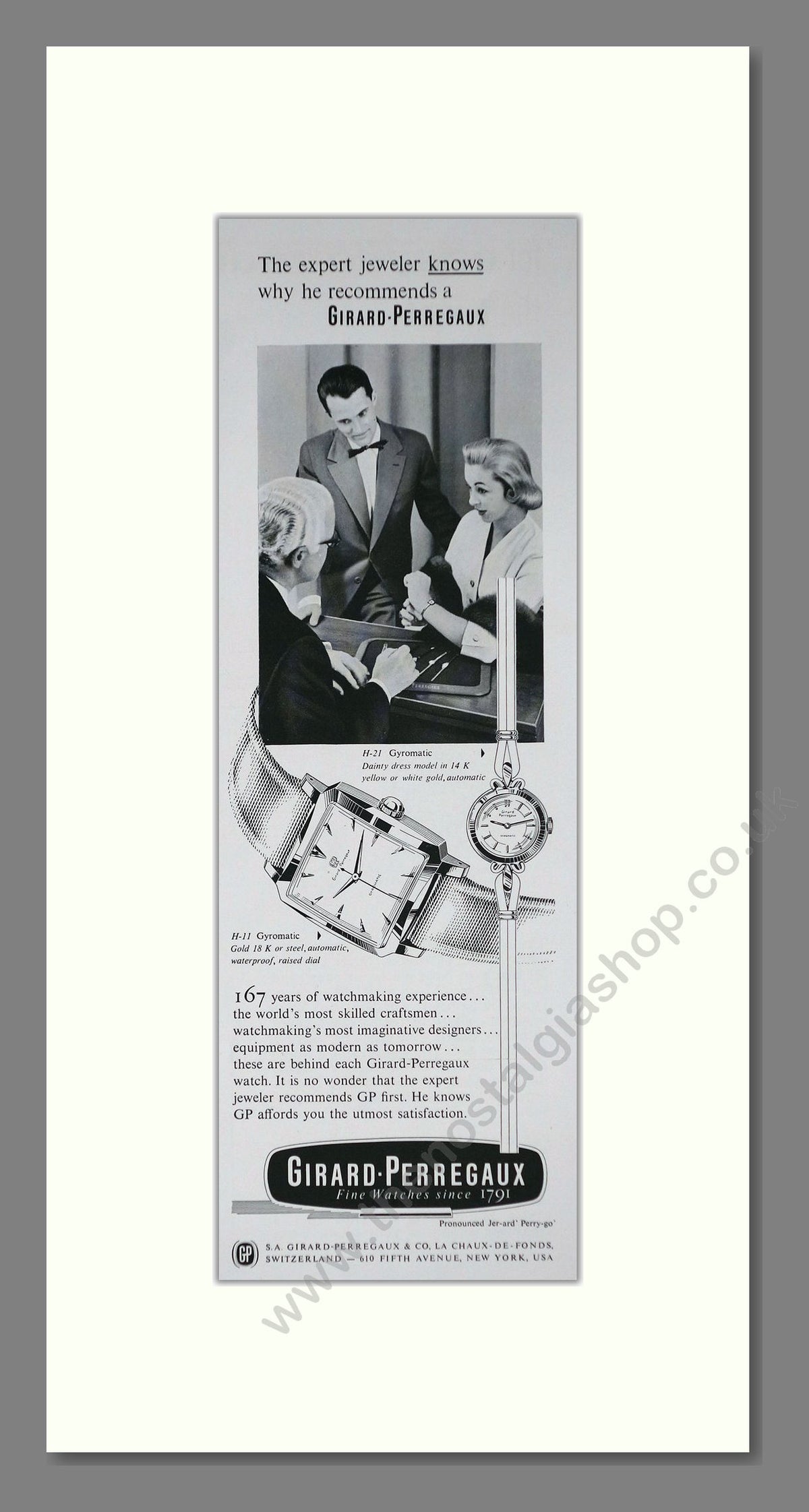 Girard-Perregaux Watch. Original Advert 1957 (ref AD400243)