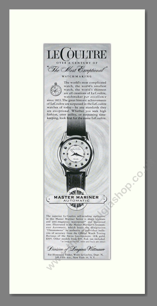 Le Coultre Master Mariner Watch. Original Advert 1957 (ref AD400244)