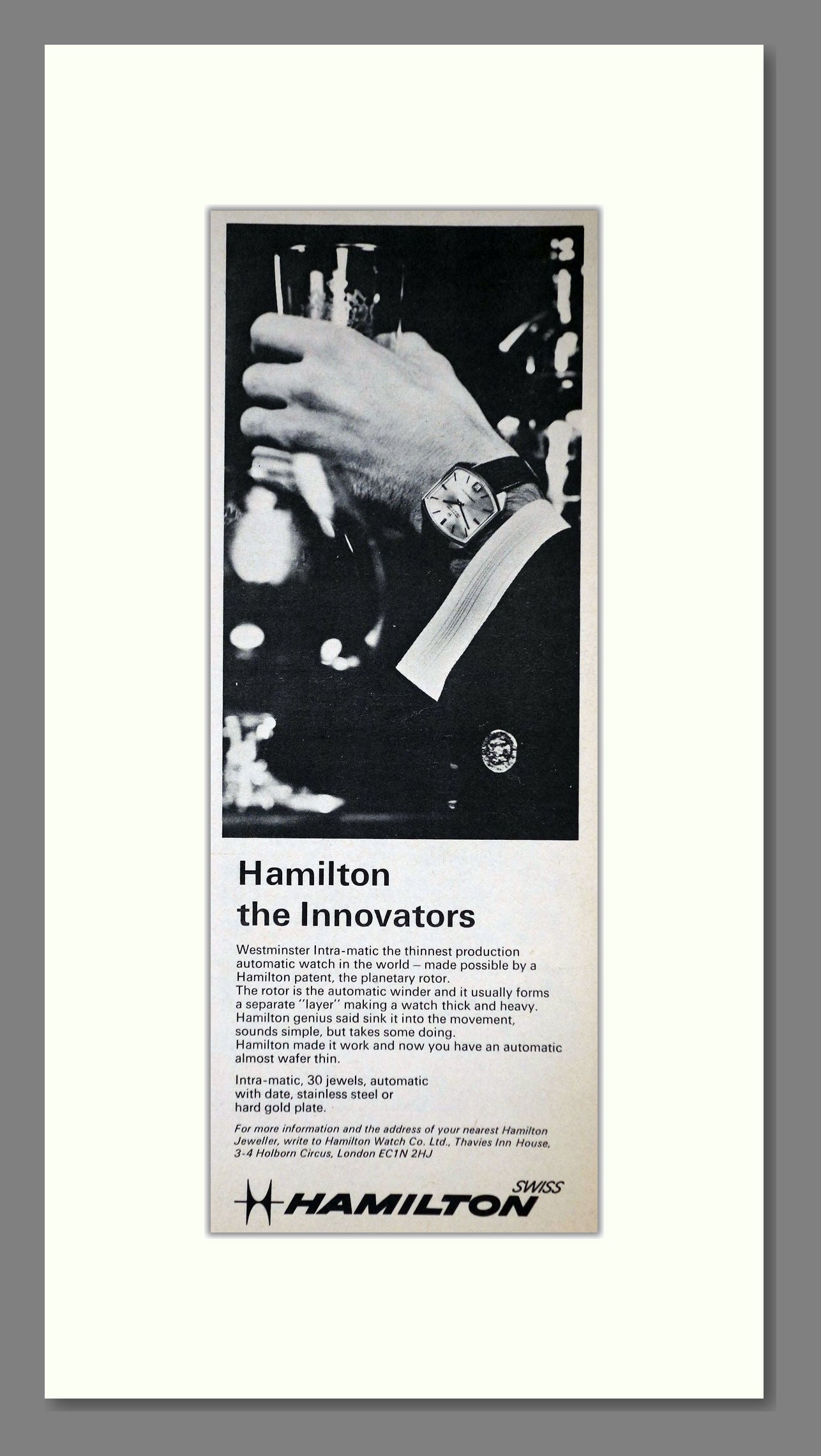 Hamilton Intra-Matic Watches. Original Advert 1972 (ref AD400245)