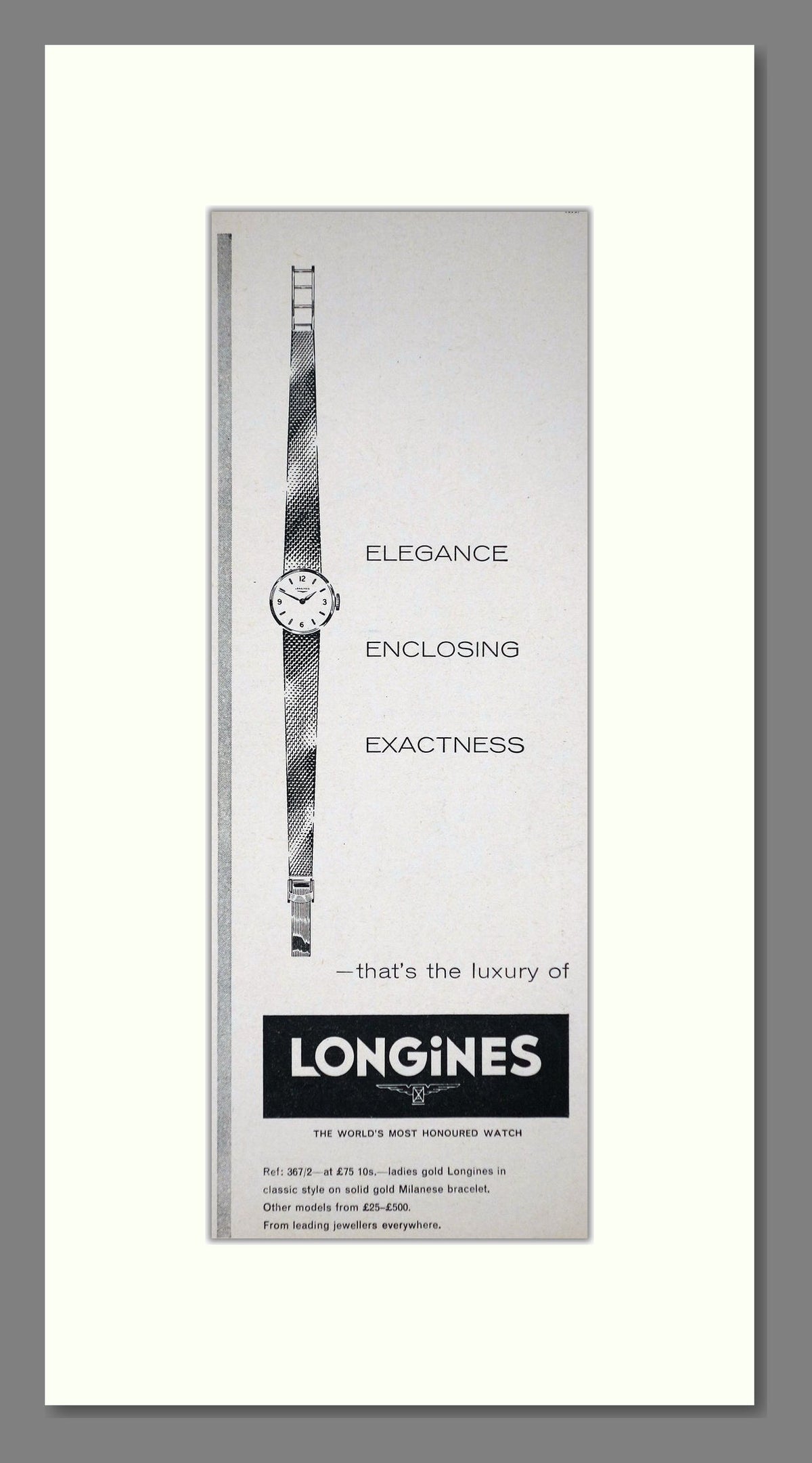 Longines Ladies Watches. Original Advert 1960 (ref AD400250)
