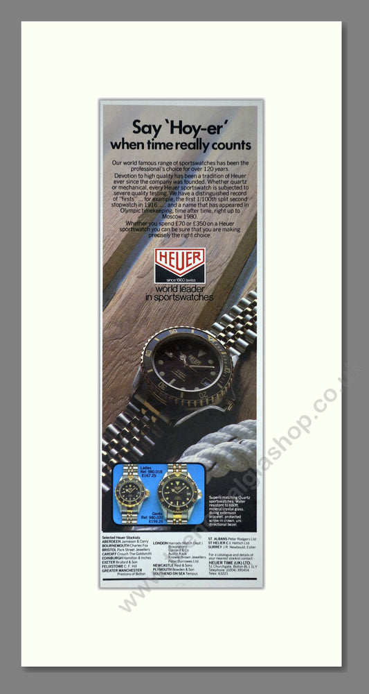 Heuer Sports Watches. Original Advert 1982 (ref AD400251)
