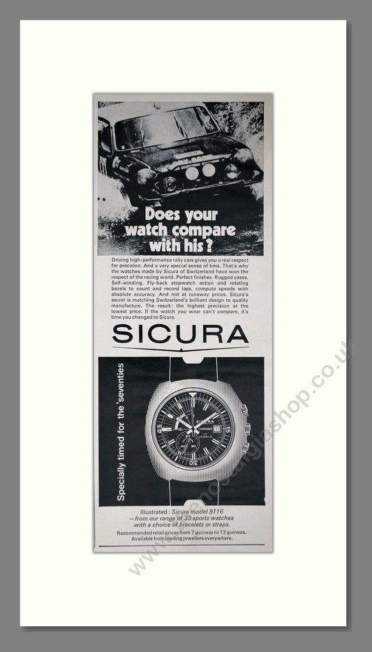 Sicura 9116 Watch. Original Advert 1970 (ref AD400252)