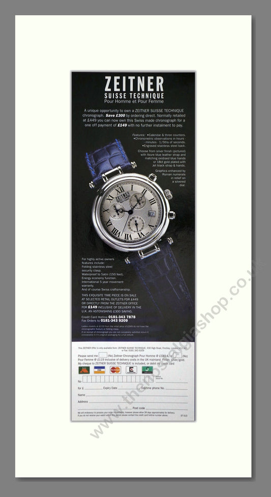 Zeitner Suisse Technique Watch. Original Advert 1996 (ref AD400253)