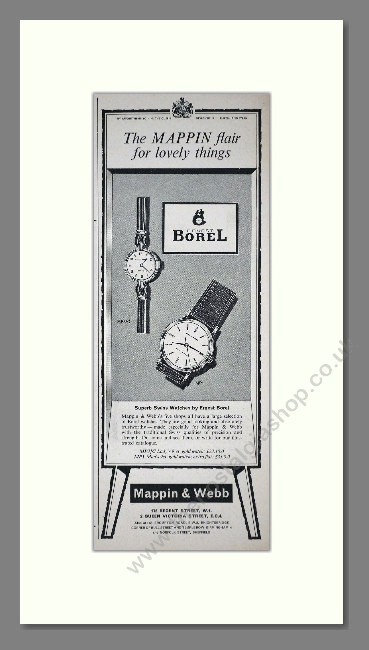 Ernest Borel Watches. Original Advert 1961 (ref AD400254)