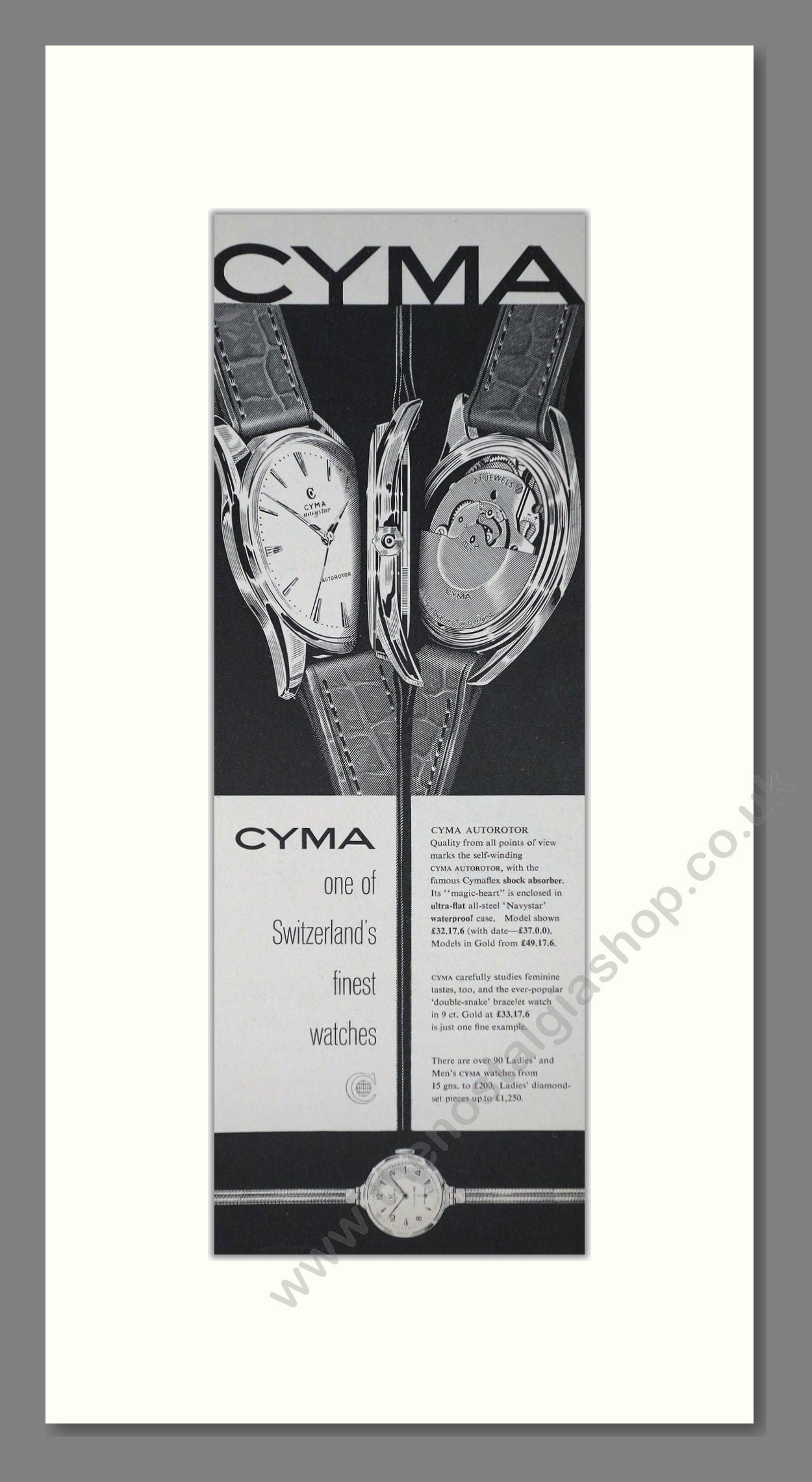 CYMA Autoroter Watch. Original Advert 1961 (ref AD400257)