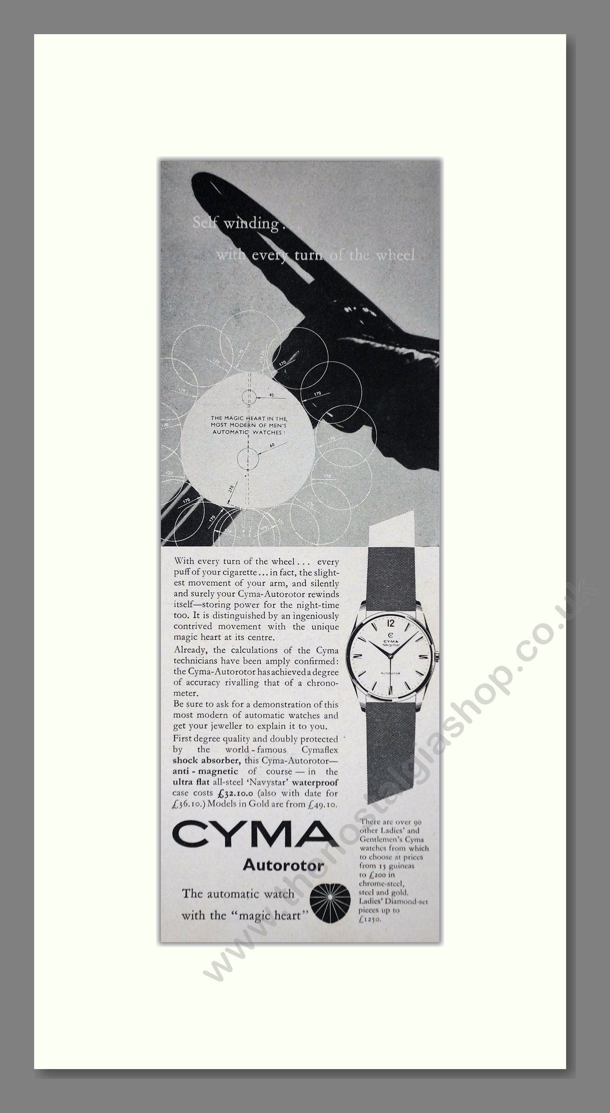 CYMA Autoroter Watch. Original Advert 1960 (ref AD400258)