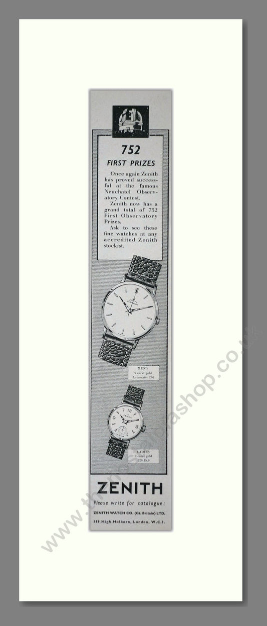 Zenith Watches. Original Advert 1959 (ref AD400259)