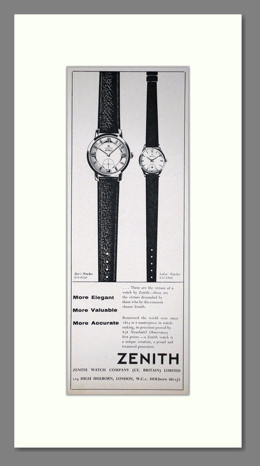 Zenith Watches. Original Advert 1961 (ref AD400260)
