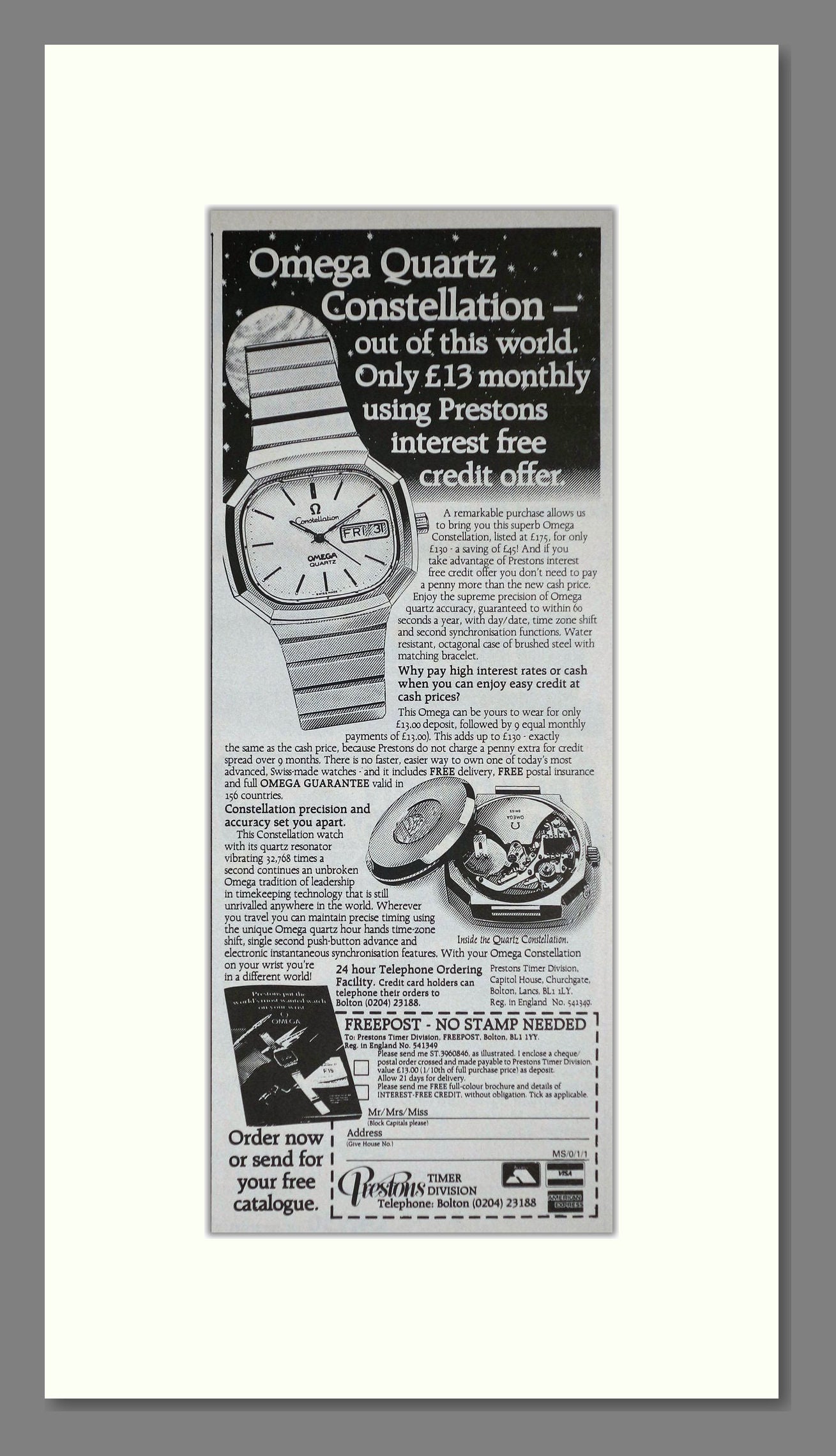 Omega Quartz Constellation Watch. Original Advert 1981 (ref AD400262)