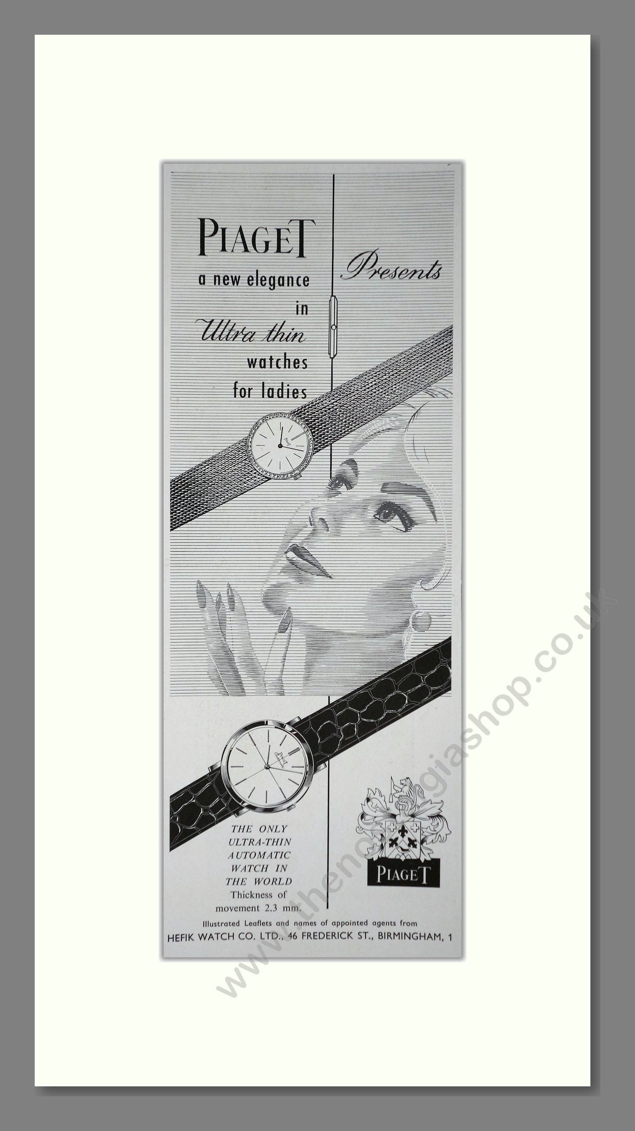 Piaget Ultra Thin Ladies Watch. Original Advert 1961 (ref AD400263)