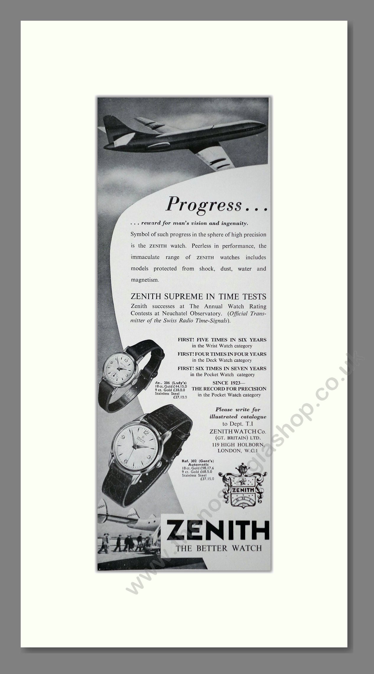Zenith Watches. Original Advert 1956 (ref AD400264)