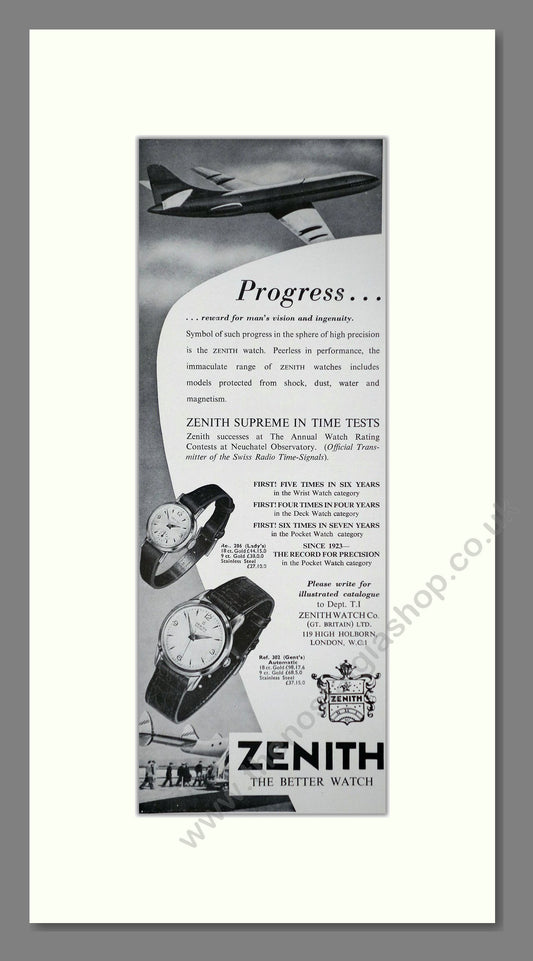 Zenith Watches. Original Advert 1956 (ref AD400264)