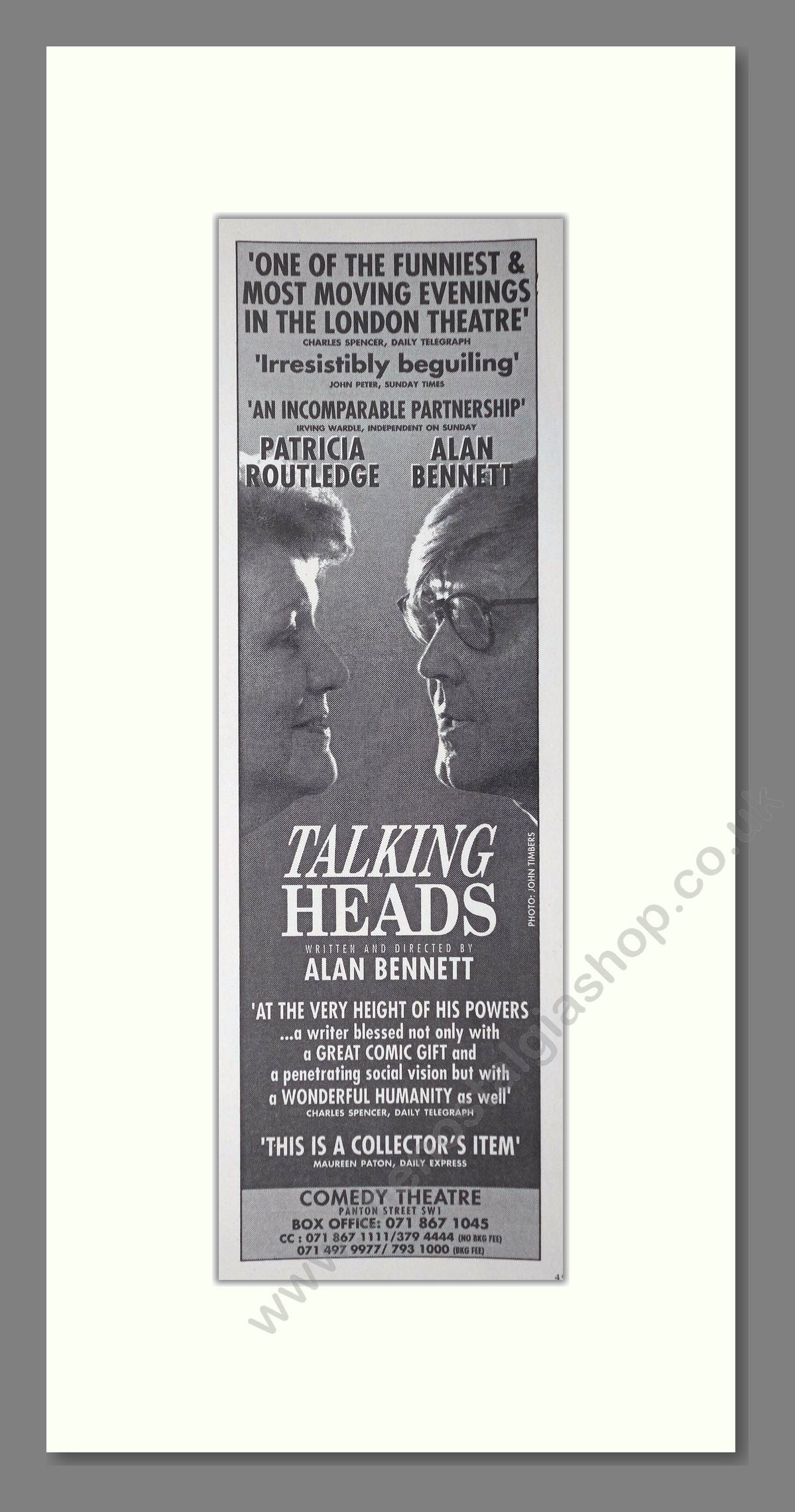 Talking Heads. Alan Bennett. Original Advert 1992 (ref AD400179)