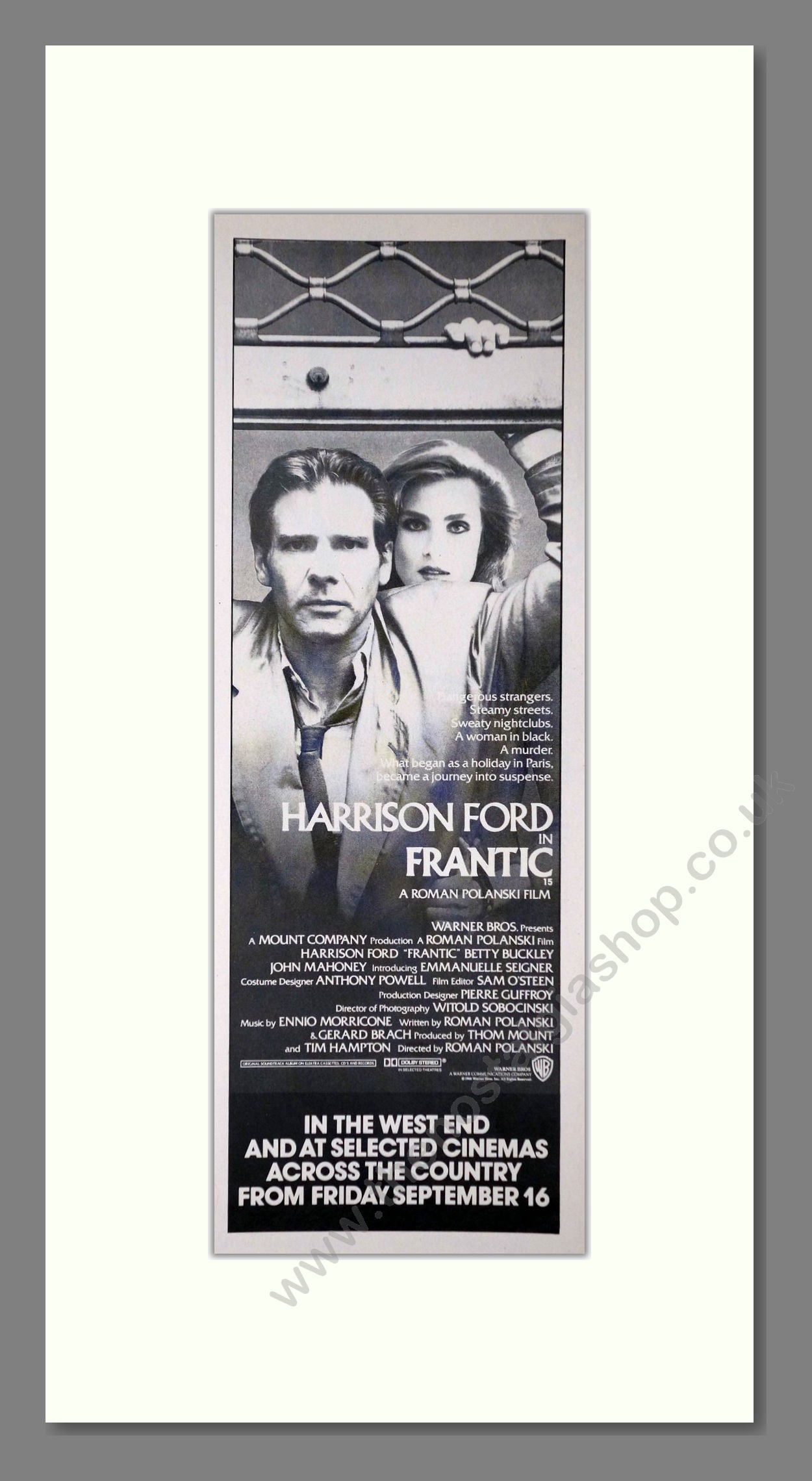Frantic, Harrison Ford. Original Advert 1988 (ref AD400180)