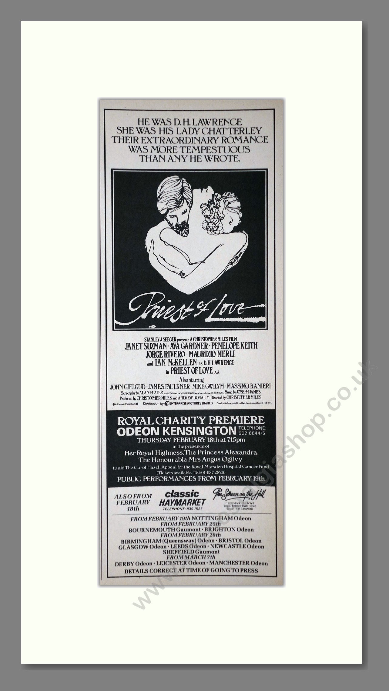 Priest Of Love. Original Advert 1982 (ref AD400272)