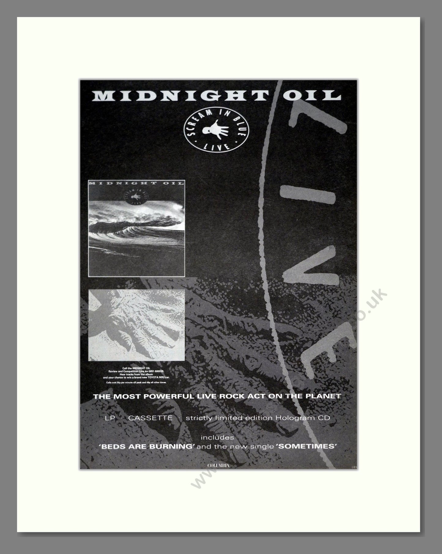 Midnight Oil - Scream In Blue Live. Vintage Advert 1992 (ref AD20821)