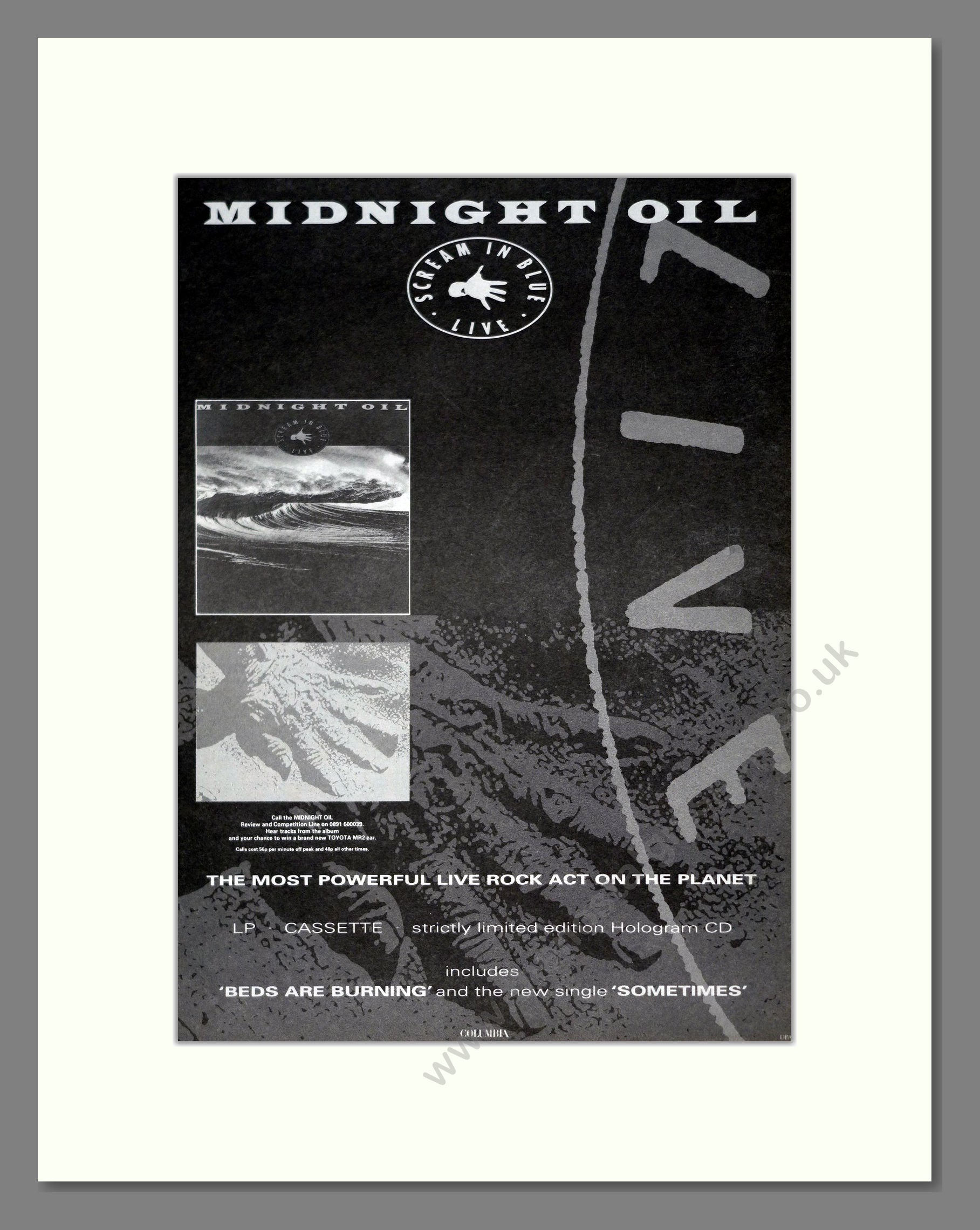 Midnight Oil - Scream In Blue Live. Vintage Advert 1992 (ref AD20821)
