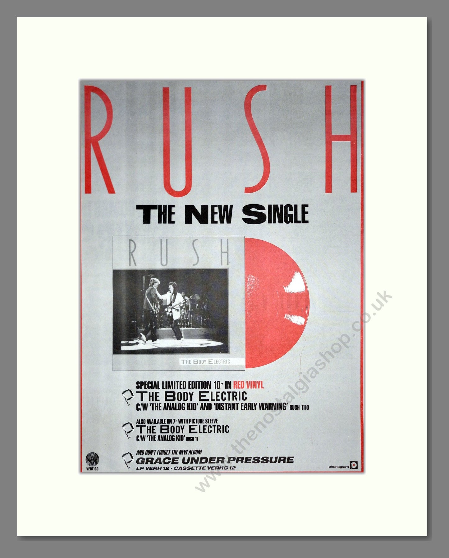 Rush - The Body Electric. Vintage Advert 1984 (ref AD20830)