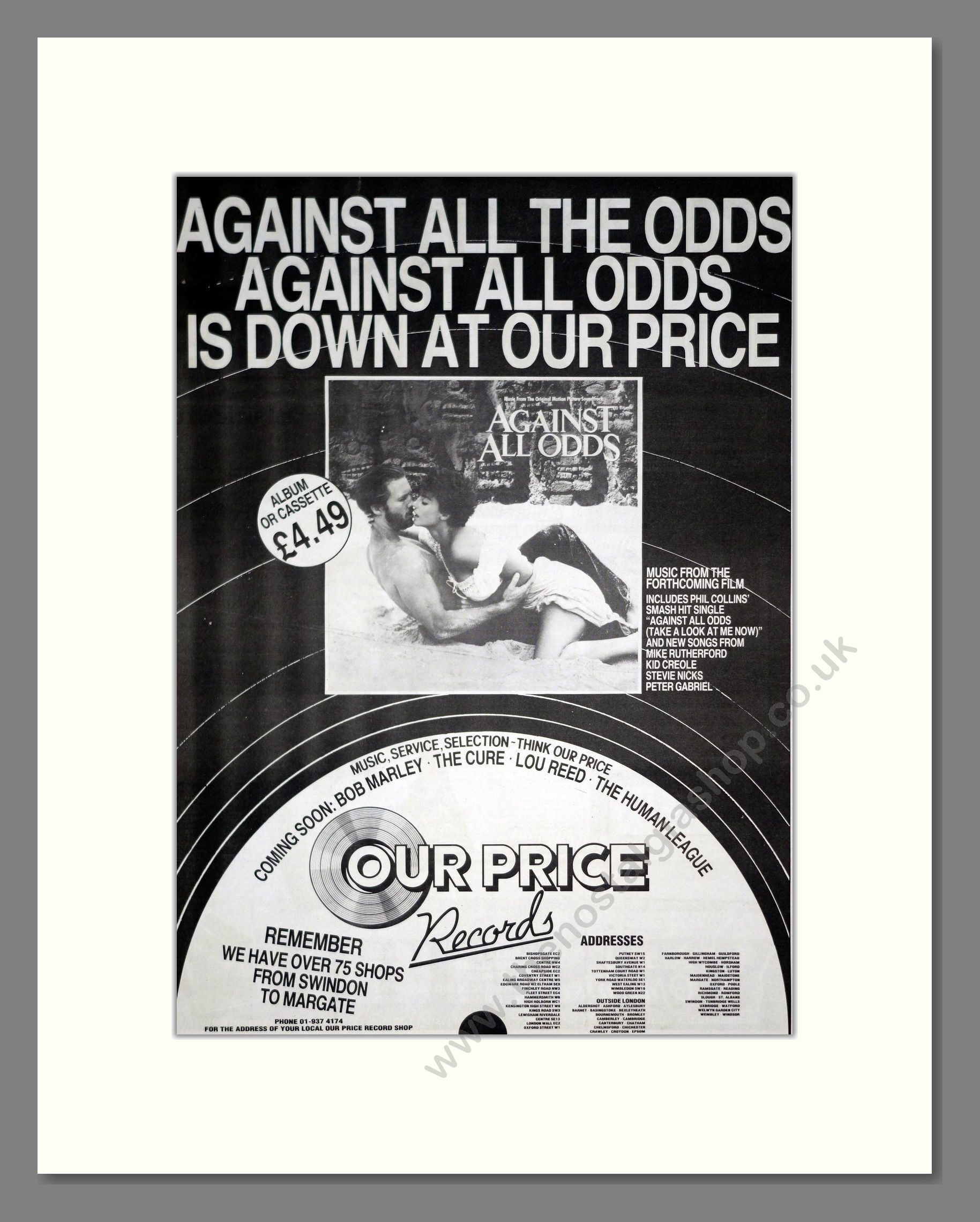 Phil Collins - Against All Odds Soundtrack. Vintage Advert 1984 (ref AD20835)