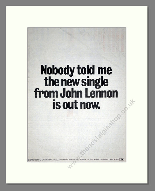 John Lennon - Nobody Told Me. Vintage Advert 1984 (ref AD20836)