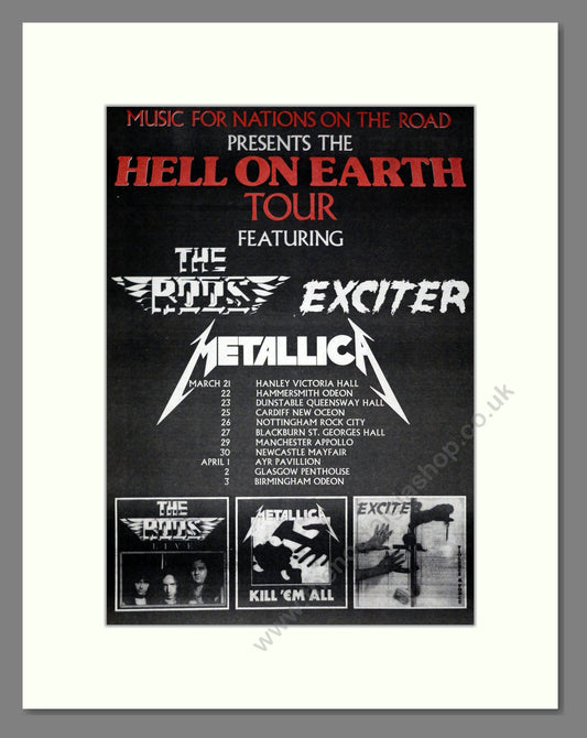 Metallica / The Roos / Exciter - Hell On Earth Tour. Vintage Advert 1984 (ref AD20844)