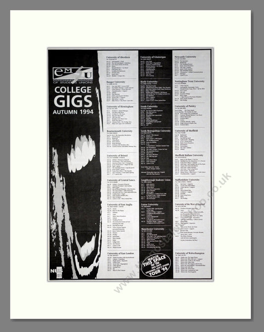 Various Artists - UK College Gigs and Tours. Vintage Advert 1994 (ref AD20850)
