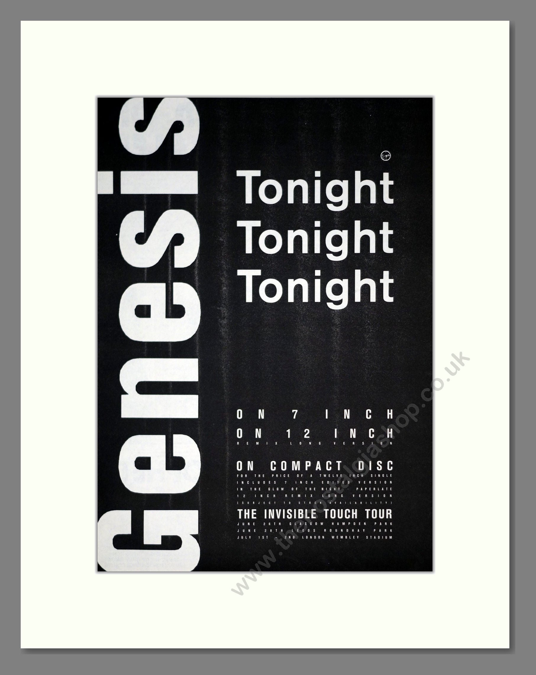 Genesis - Tonight Tonight Tonight. Vintage Advert 1987 (ref AD20852)